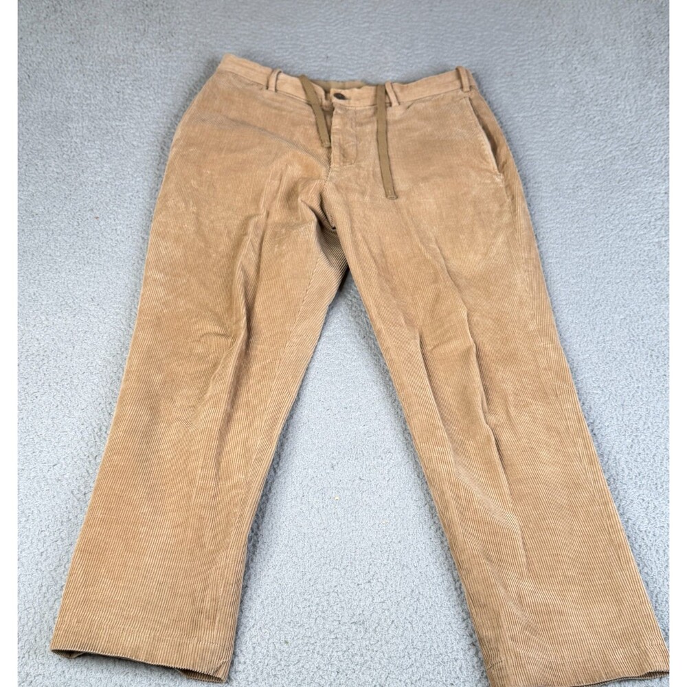 UNIQLO Pants Mens M Tan Corduroy Stretch Drawstring Casual Flat Front 32 x 27